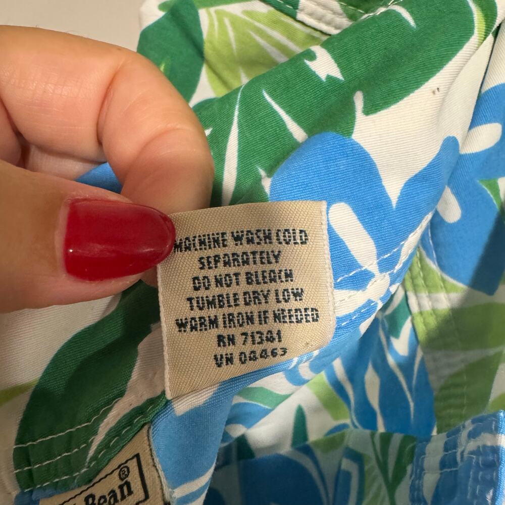 LL Bean Womens Green White Blue Hibiscus Floral Board Swim Shorts Size 8 - Picture 7 of 10